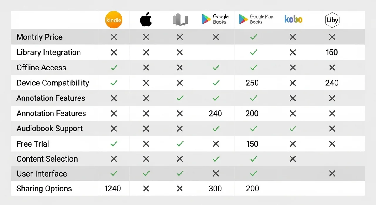 주요 전자책 앱 서비스 특징 비교
