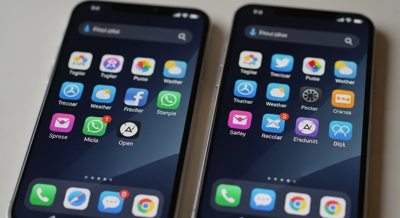 홈 화면 배열 및 그리드 설정 비교