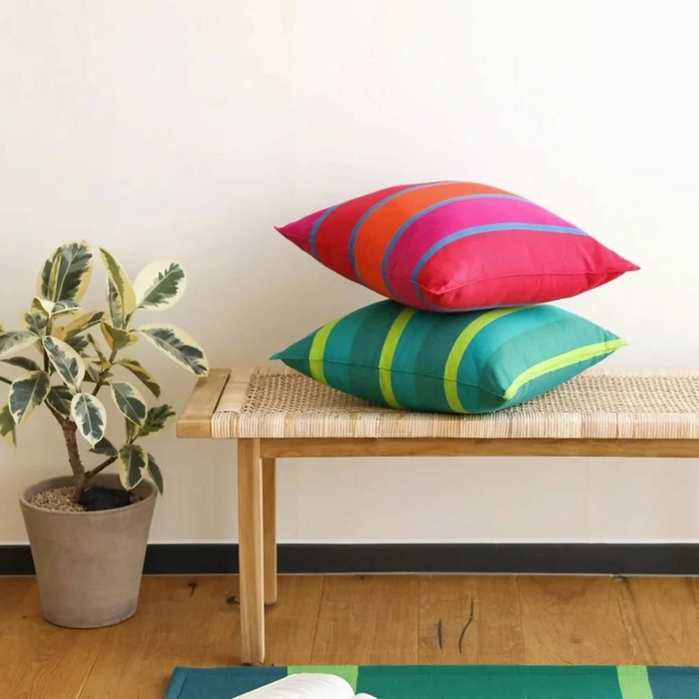 오리고 면 쿠션 50x50 체크 디자인